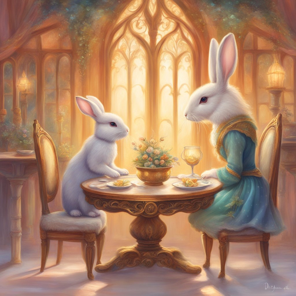 Histoire enfant : Les aventures de Pompon le lapin au dîner