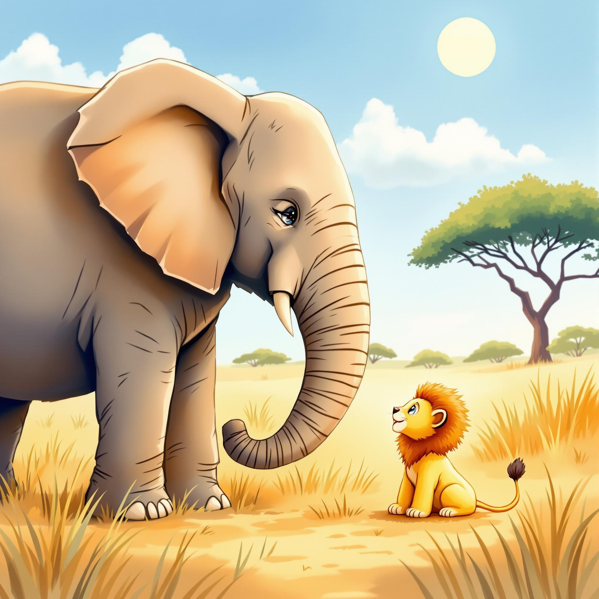 Histoire enfant dormir : le lionceau et l'éléphant